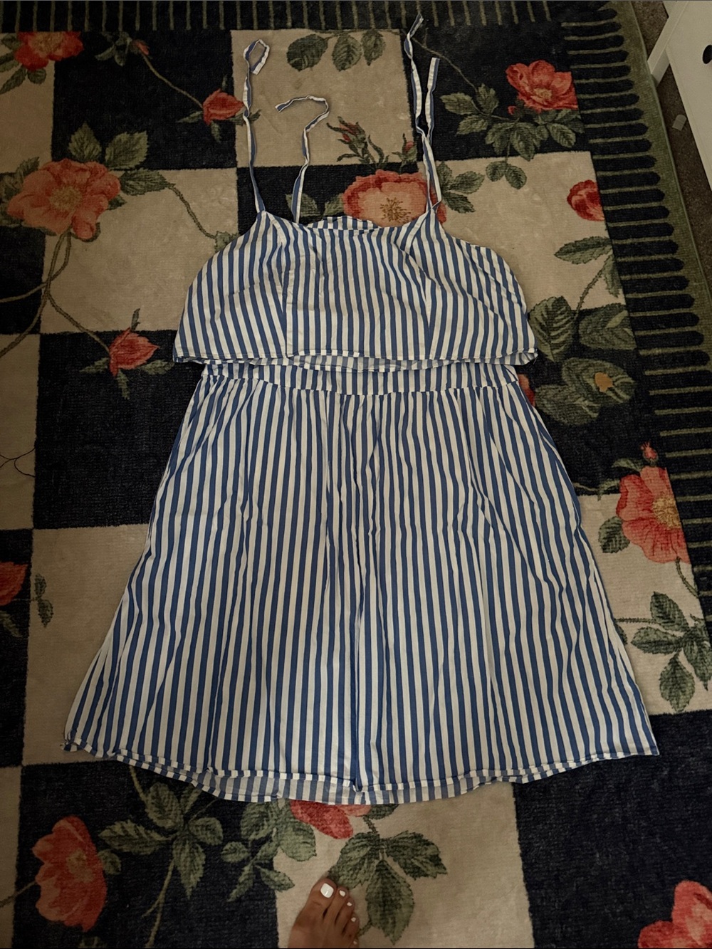 Old Navy Navy and White Vertical Stripe Midi Sundress